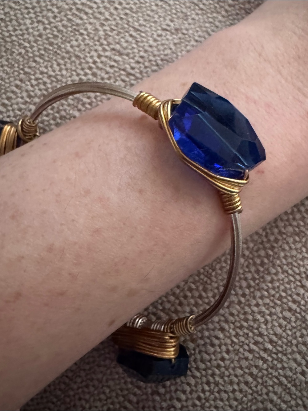 Two-tone Wire Bracelet with Royal Blue Faceted Stone